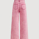 MOD Y2k Sweet Tea-break, Mujeres Pantalones Jeans De Pierna Ancha Rosa Con Decoracion De Estras.
