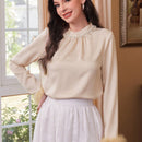Modely Camisa De Cuello Alto De Color Solido Para Mujer Con Punos Peludos