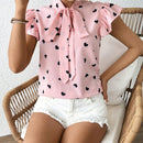 Frenchy Camisa De Mujer Con Estampado De Corazones Con Manga De Mariposa Y Lazo En Frente, Para Primavera/verano