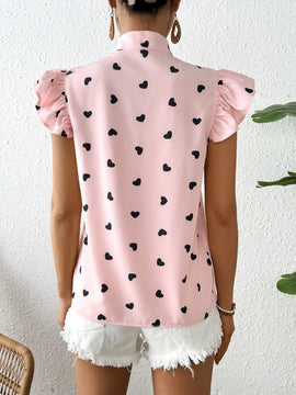 Frenchy Camisa De Mujer Con Estampado De Corazones Con Manga De Mariposa Y Lazo En Frente, Para Primavera/verano