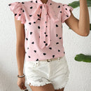 Frenchy Camisa De Mujer Con Estampado De Corazones Con Manga De Mariposa Y Lazo En Frente, Para Primavera/verano
