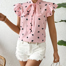 Frenchy Camisa De Mujer Con Estampado De Corazones Con Manga De Mariposa Y Lazo En Frente, Para Primavera/verano