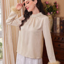 Modely Camisa De Cuello Alto De Color Solido Para Mujer Con Punos Peludos