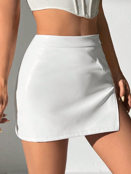 PETITE Falda Pantalon Con Abertura Lateral Y Cremallera De Mujer De Color Blanco