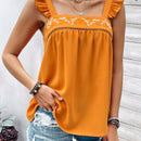 VCAY Camisa Corta De Manga Voladora De Mujer Con Bordado Floral