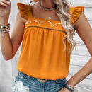 VCAY Camisa Corta De Manga Voladora De Mujer Con Bordado Floral