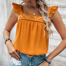 VCAY Camisa Corta De Manga Voladora De Mujer Con Bordado Floral