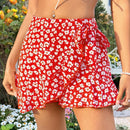 WYWH Pantalones Cortos De Cintura Anudada Con Estampado Floral Y Volantes Para Mujer