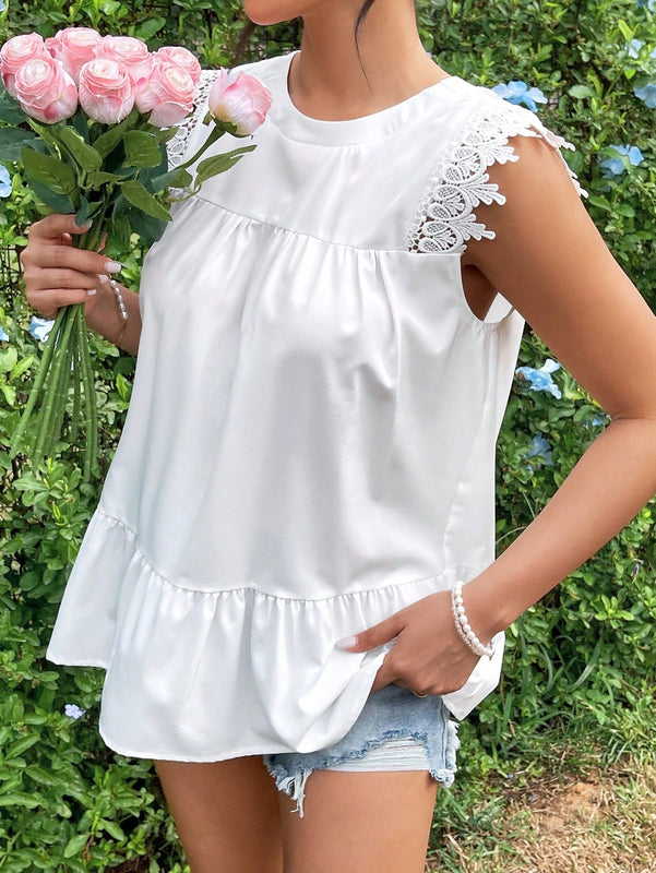 VCAY Blusa Con Encaje Y Dobladillo De Volantes