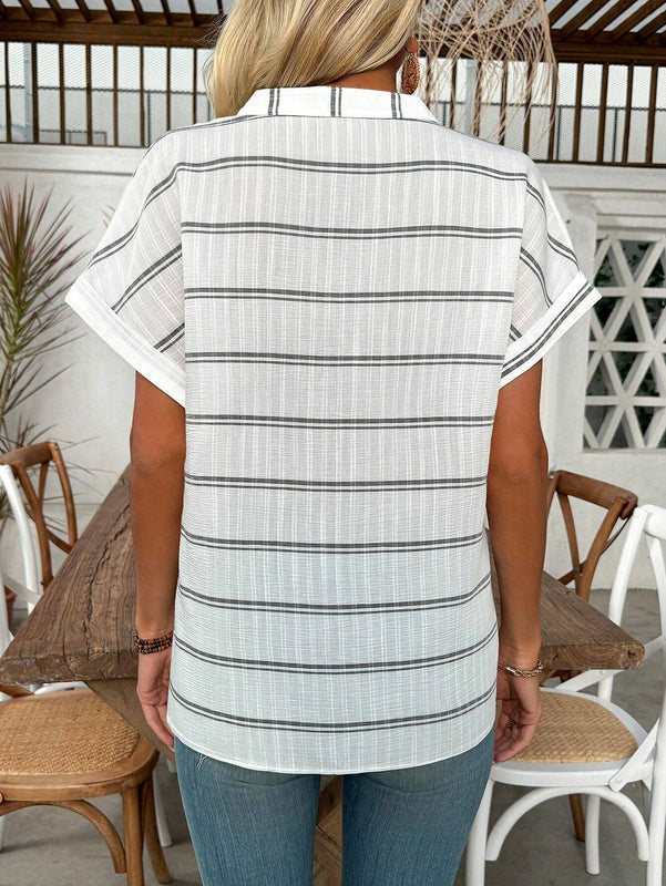 Blusa De Cuello En V Con Rayas Para Mujer