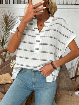 Blusa De Cuello En V Con Rayas Para Mujer
