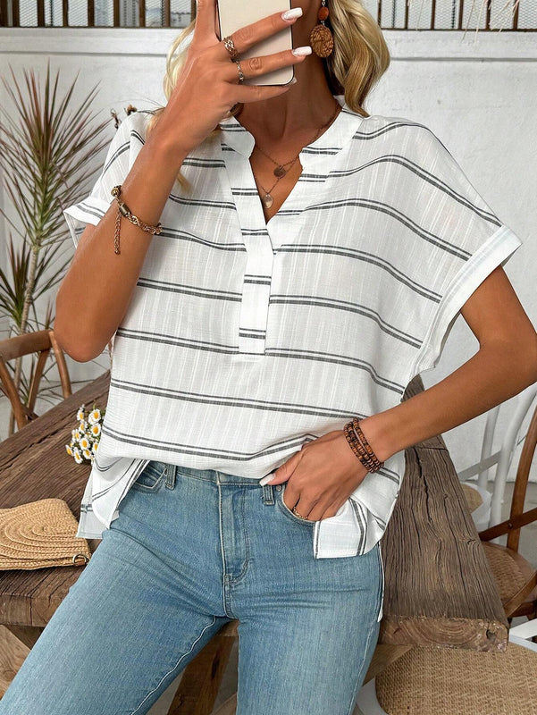 Blusa De Cuello En V Con Rayas Para Mujer