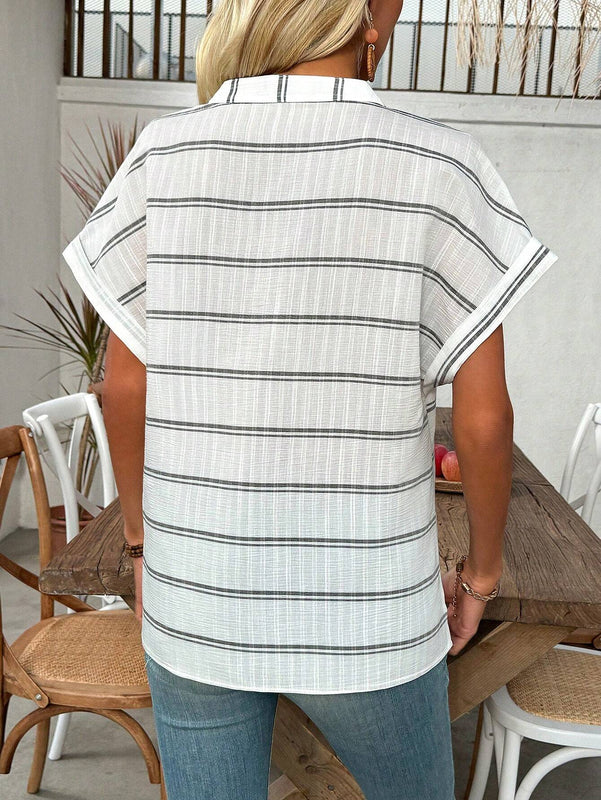 Blusa De Cuello En V Con Rayas Para Mujer
