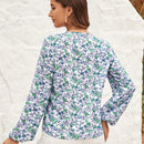 Clasi Camisa De Manga Larga Para Mujer Con Estampado Floral, Corte Completo Y Ribeteado De Encaje
