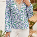Clasi Camisa De Manga Larga Para Mujer Con Estampado Floral, Corte Completo Y Ribeteado De Encaje