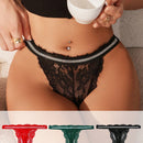 Tanga de encaje elastico decorado con diamantes de imitacion para mujer