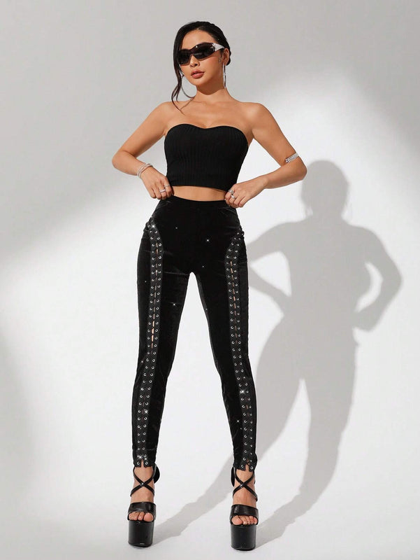 ICON Pantalones Ajustados Con Cinturon Cruzado De Cintura Baja