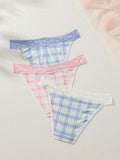 Panties Triangulares Con Encaje Y Parches De Tartan Para Mujer