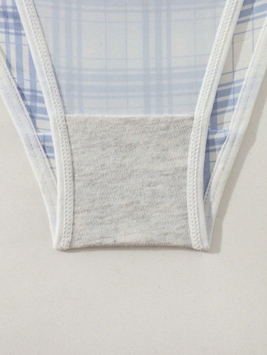 Panties Triangulares Con Encaje Y Parches De Tartan Para Mujer