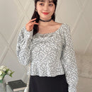 FRIFUL Camisa De Manga Larga Con Decoracion De Lazo Y Estampado Completo Para Mujer