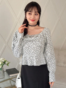 FRIFUL Camisa De Manga Larga Con Decoracion De Lazo Y Estampado Completo Para Mujer