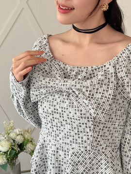 FRIFUL Camisa De Manga Larga Con Decoracion De Lazo Y Estampado Completo Para Mujer
