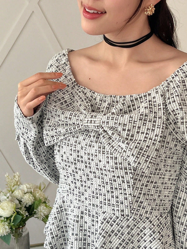 FRIFUL Camisa De Manga Larga Con Decoracion De Lazo Y Estampado Completo Para Mujer