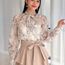 FRIFUL Camisa De Manga Larga Para Mujer Con Diseno De Flores Impresas Y Lazo Frontal