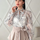 FRIFUL Camisa De Manga Larga Para Mujer Con Diseno De Flores Impresas Y Lazo Frontal