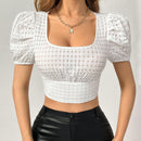 Prive Blusa De Mujer Blanca Con Mangas Abullonadas Sin Espalda Y Correa Para Anudar