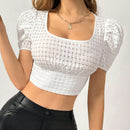 Prive Blusa De Mujer Blanca Con Mangas Abullonadas Sin Espalda Y Correa Para Anudar