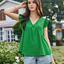 Frenchy Blusa Corta Con Cuello En V Y Manga Voladora