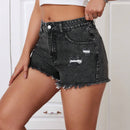 ICON Pantalones Cortos De Mezclilla Desgastados Con Dobladillo Fruncido Y Lavado De Agua