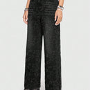 ROMWE Avant Jeans De Mezclilla De Pernera Ancha Y Talle Alto Para Mujer Con Adorno De Estrella De Diamantes De Imitacion