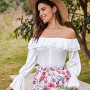 VCAY Blusa Con Hombros Al Descubierto Y Mangas Acampanadas Para Vacaciones