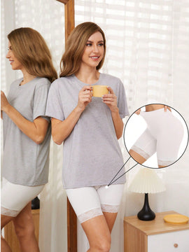 Pantalones Cortos De Moto Con Ribete De Encaje, Pantalones Cortos De Deslizamiento Para Mujeres, Comodos Pantalones Cortos De Deslizamiento Sin Costuras Y Elasticos Para Usar Debajo De Vestidos
