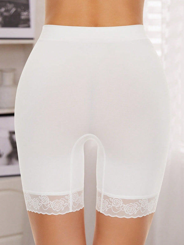 Pantalones Cortos De Moto Con Ribete De Encaje, Pantalones Cortos De Deslizamiento Para Mujeres, Comodos Pantalones Cortos De Deslizamiento Sin Costuras Y Elasticos Para Usar Debajo De Vestidos