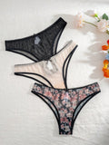 Bragas De Triangulo Con Estampado Floral Para Mujer (3 Piezas/paquete)