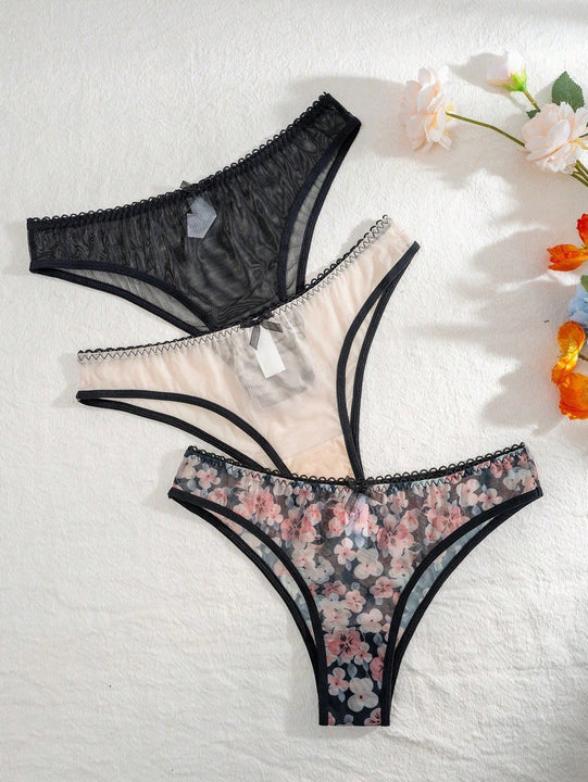 Bragas De Triangulo Con Estampado Floral Para Mujer (3 Piezas/paquete)