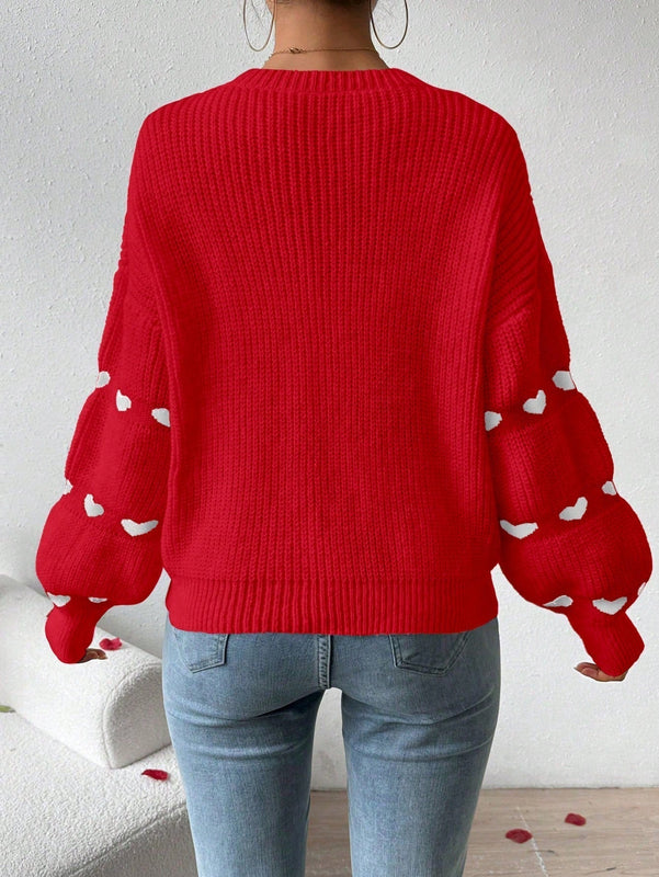 Frenchy Sueter Casual Con Hombros Caidos Y Estampado De Corazones Para Mujer