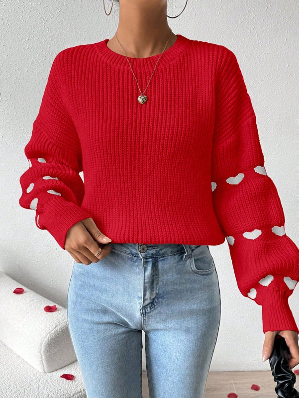 Frenchy Sueter Casual Con Hombros Caidos Y Estampado De Corazones Para Mujer