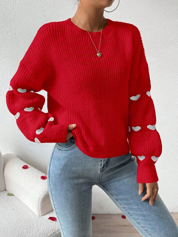 Frenchy Sueter Casual Con Hombros Caidos Y Estampado De Corazones Para Mujer