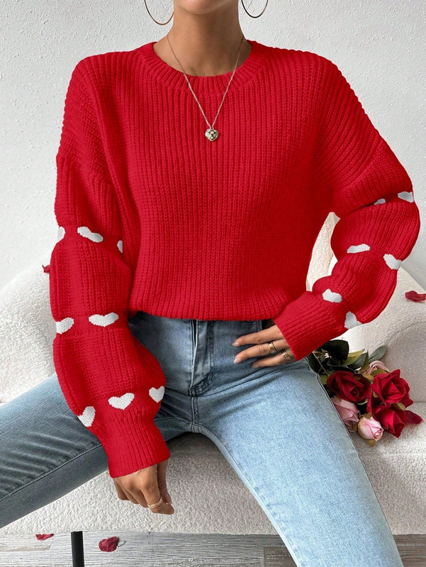 Frenchy Sueter Casual Con Hombros Caidos Y Estampado De Corazones Para Mujer