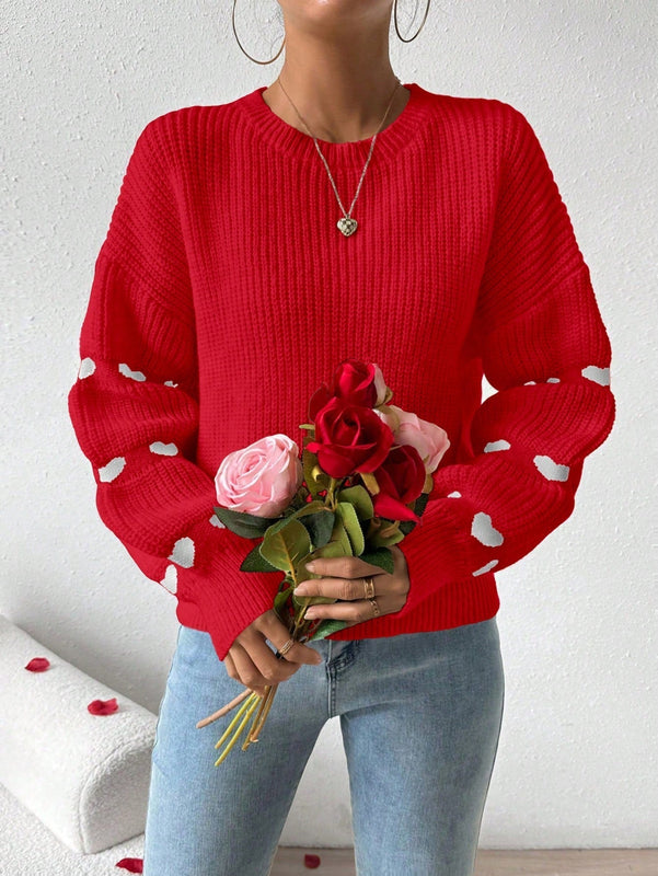 Frenchy Sueter Casual Con Hombros Caidos Y Estampado De Corazones Para Mujer