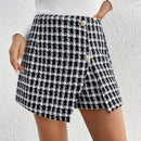 Frenchy Pantalones Cortos De Cuadros Con Abertura Lateral Para Mujeres