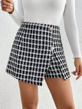 Frenchy Pantalones Cortos De Cuadros Con Abertura Lateral Para Mujeres
