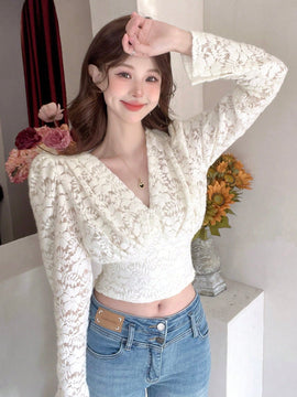 DAZY Blusa De Manga Larga Con Cuello En V Para Mujer