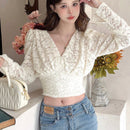 DAZY Blusa De Manga Larga Con Cuello En V Para Mujer