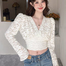 DAZY Blusa De Manga Larga Con Cuello En V Para Mujer