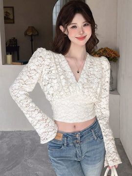 DAZY Blusa De Manga Larga Con Cuello En V Para Mujer